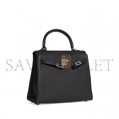 HERMÈS A BLACK TOGO LEATHER RETOURNÉ KELLY 25 WITH PALLADIUM HARDWARE (25*17*7cm) 